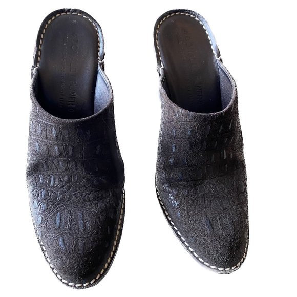 Donald Pliner Black Suede Snakeskin Heeled Slip On Mules - Picture 2 of 4